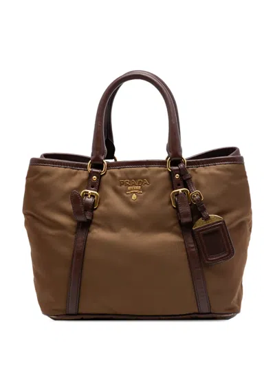 Pre-owned Prada 2019-2026 Vitello Daino Trimmed Tessuto Satchel In Brown