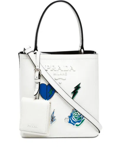 Pre-owned Prada 2020-2024s Charm-embellished Shoulder Bag In White