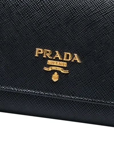 Pre-owned Prada 2020-2025 Large Saffiano Wallet Long Wallets In Black