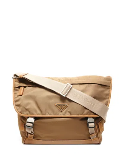 Pre-owned Prada 2020-2025 Logo-plaque Shoulder Bag In Neutral