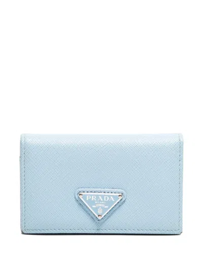 Pre-owned Prada 2020-2025 Triangle-logo Card Holder In Blue