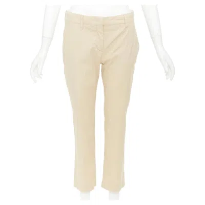 Pre-owned Prada 2020 Beige Light Cotton Blend White Taped Logo Cropped Pants It40 S