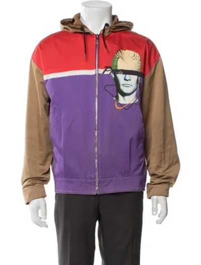 Pre-owned Prada 2020 Colorblock Pattern Windbreaker In Purple