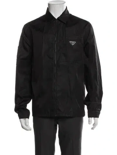 Pre-owned Prada 2020 Enameled Metal Triangle Denim Jacket In Black