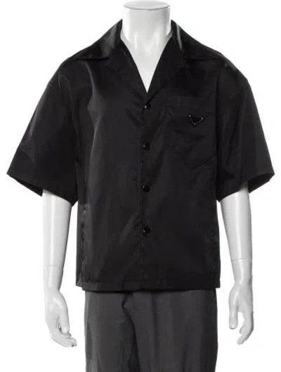 Pre-owned Prada 2020 Enameled Metal Triangle Dress Shirt In Black