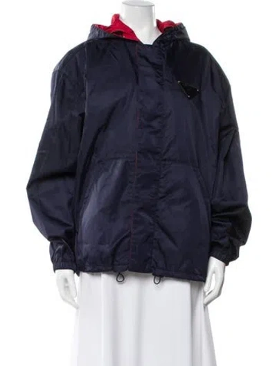 Pre-owned Prada 2020 Enameled Metal Triangle Jacket In Blue