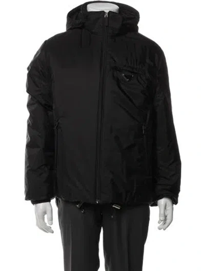 Pre-owned Prada 2020 Enameled Metal Triangle Parka In Black