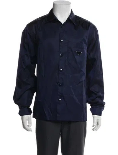 Pre-owned Prada 2020 Enameled Metal Triangle Western Shirt In Blue