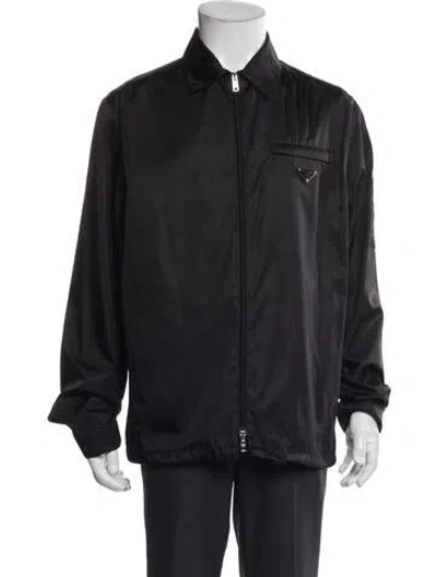 Pre-owned Prada 2020 Enameled Metal Triangle Windbreaker In Black