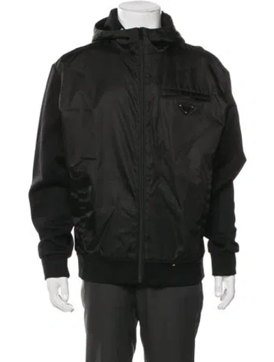 Pre-owned Prada 2020 Enameled Metal Triangle Windbreaker In Black
