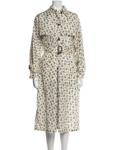 Pre-owned Prada 2020 Floral Print Trench Coat In Neutrals