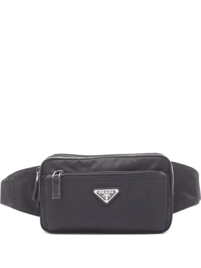 Pre-owned Prada 2020's Logo-plaque Belt Bag In Black