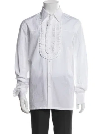 Pre-owned Prada 2020 Long Sleeve Tuxedo Shirt In White