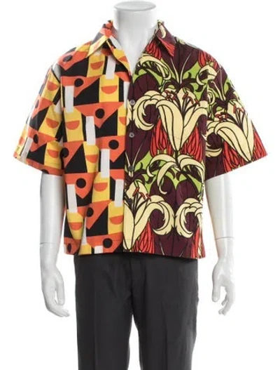 Pre-owned Prada 2020 Split Bowling Shirt In Orange