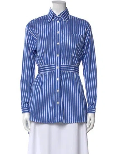 Pre-owned Prada 2020 Striped Blouse W/ Tags In Blue