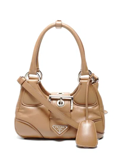 Pre-owned Prada 2020-2025 Moon Leather Bag In Neutral