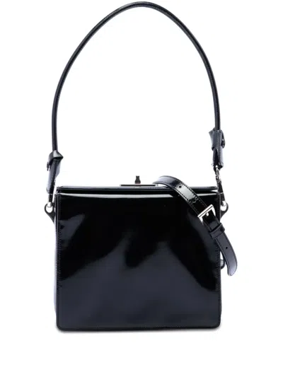 Pre-owned Prada 2020-2026 Patent Leather Turnlock Satchel In Black