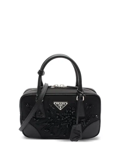 Pre-owned Prada 2020s Beaded Floral Appliqué Handbag