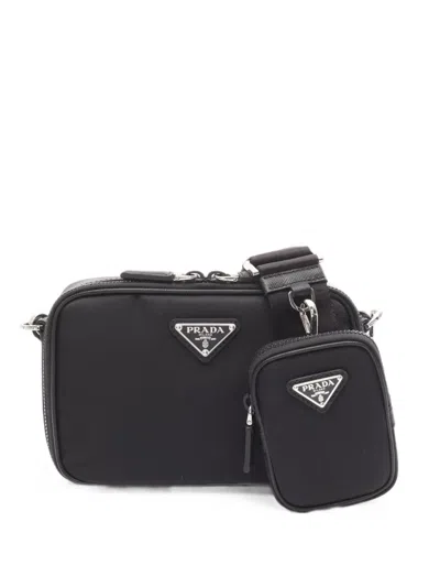 Pre-owned Prada 2020s Brick Saffiano Leather Shoulder Bag In Black