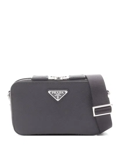 Pre-owned Prada 2020s Brique Saffiano Shoulder Bag In Black
