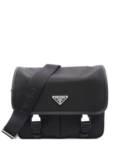 Pre-owned Prada 2020s Buckle Leather Shoulder Bag In Black