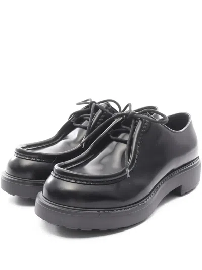 Pre-owned Prada 2020s Diapason Lace-up Leather Derby Shoes In Black