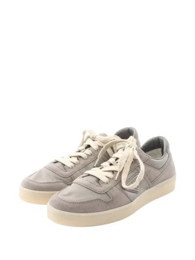 Pre-owned Prada 2020s Downtown Panelled Lace-up Suede Sneakers In Gray
