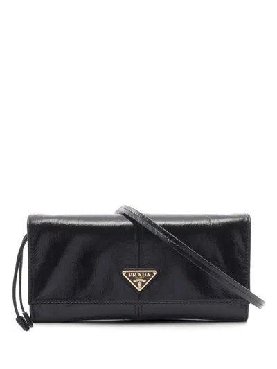 Pre-owned Prada 2020s Enamel Triangle Mini Bag In Black