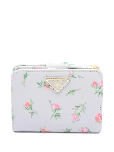 Pre-owned Prada 2020s Floral-pattern Wallet In Blue