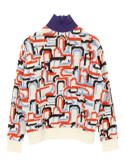 Pre-owned Prada 2020s Geometric-pattern Knit Sweater In White