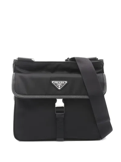 Pre-owned Prada 2020s Leather-trim Shoulder Bag In Black