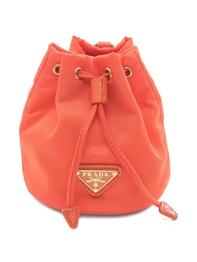 Pre-owned Prada 2020s Logo-plaque Bag Charm In Orange