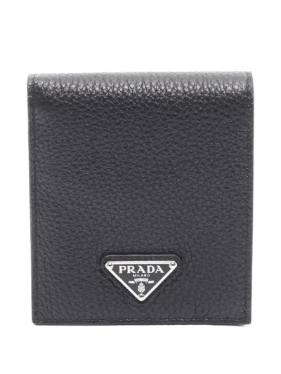 Pre-owned Prada 2020s Logo-plaque Leather Wallet In Black