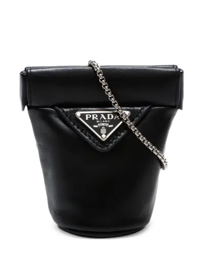 Pre-owned Prada 2020s Logo-plaque Mini Clutch Bag In Black
