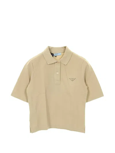 Pre-owned Prada 2020s Logo-plaque Polo Shirt In Neutral