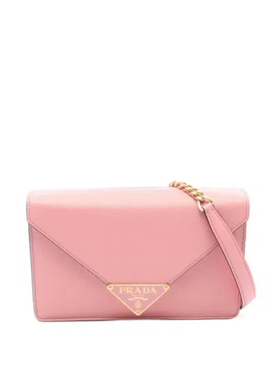 Pre-owned Prada 2020s Logo-plaque Chain Shoulder Bag In Pink