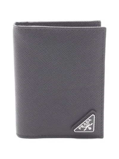 Pre-owned Prada 2020s Logo-plaque Leather Card Case In Black