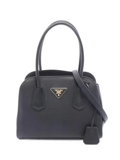 Pre-owned Prada 2020s Logo-plaque Leather Tote Bag In Black