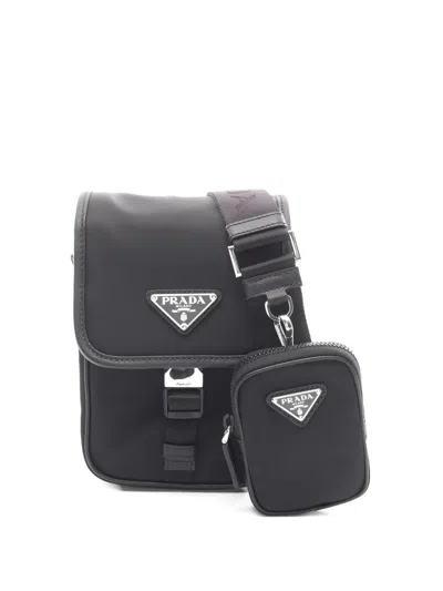 Pre-owned Prada 2020s Logo-plaque Shoulder Bag In Black