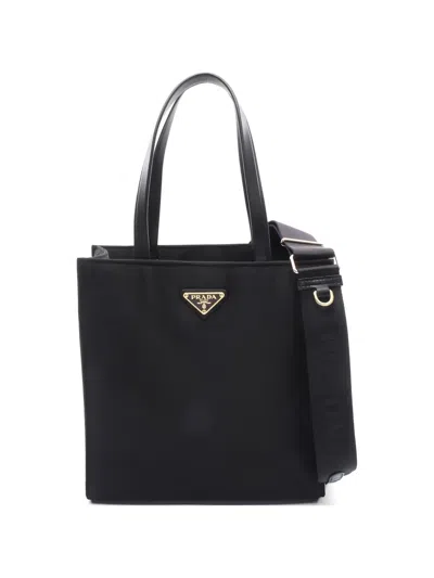 Pre-owned Prada 2020s Logo-plaque Tote Bag In Black