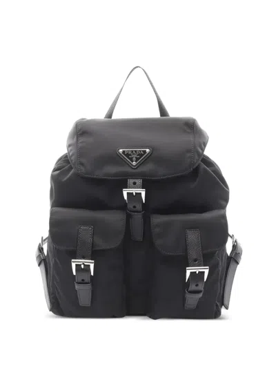 Pre-owned Prada 2020s Logo-plaquebackpack In Black