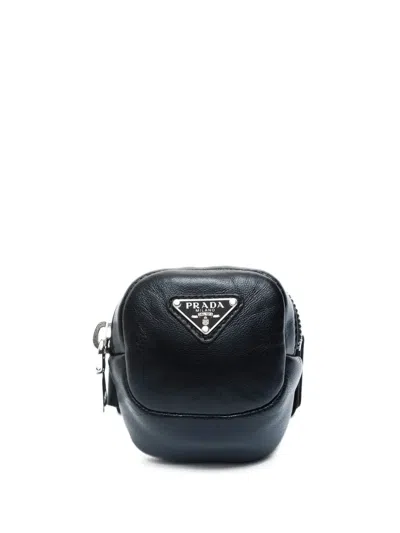 Pre-owned Prada 2020s Mini Logo-plaque Pouch In Black