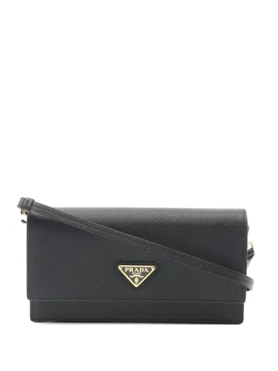 Pre-owned Prada 2020s Mini Saffiano Triangle-logo Shoulder Bag In Black