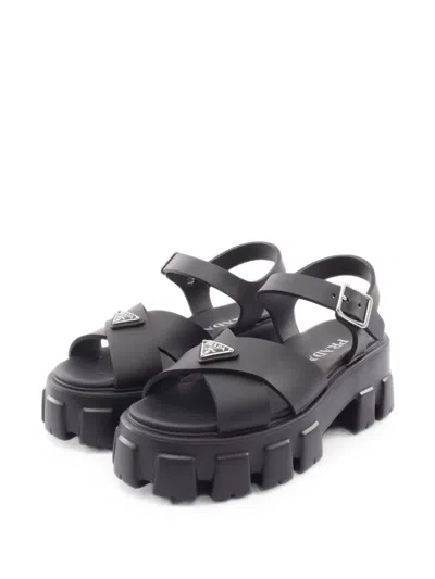 Pre-owned Prada 2020s Monolith Open-toe Sandals In Black