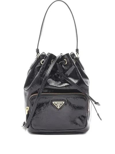 Pre-owned Prada 2020s Patent Bucket Handbag In Black