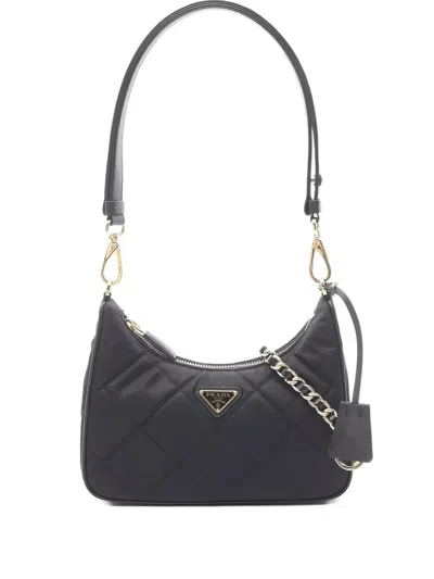 Pre-owned Prada 2020s Quilted Chain Shoulder Bag In Black
