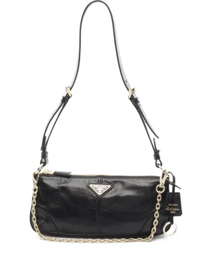 Pre-owned Prada 2020s Re-edition 2002 Leather Bag In Black