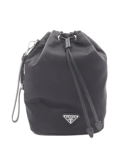 Pre-owned Prada 2020s Re-nylon Drawstring Pouch In Black