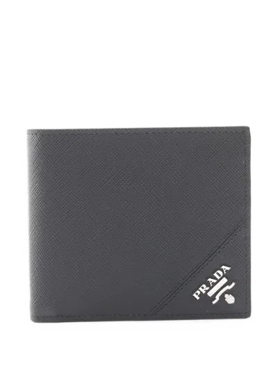 Pre-owned Prada 2020s Saffiano Leather Bi-fold Wallet In Black