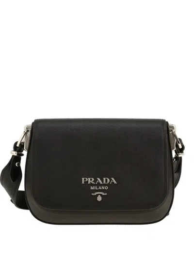 Pre-owned Prada 2020s Saffiano Leather Shoulder Bag In Black